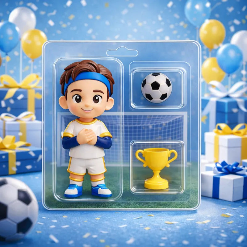 Custom Soccer Player 3D Figure Gift Set with Ball & Trophy for Kids & Fans Football Fever Game Day World Cup