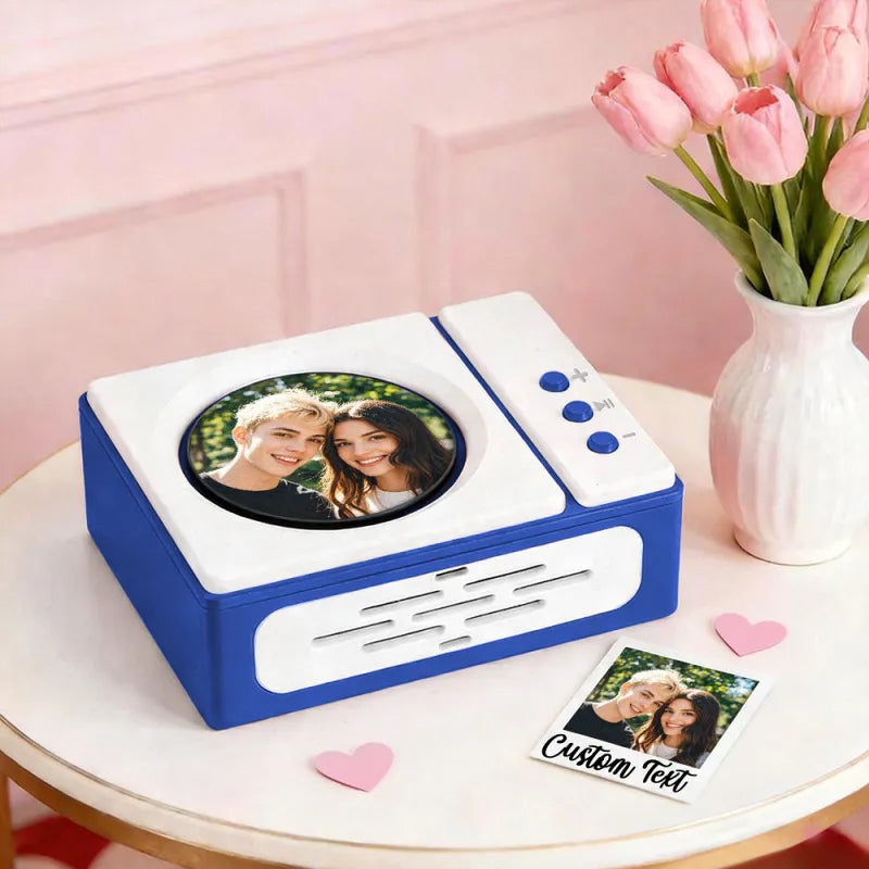 Personalized Mini Record Player with Custom Photo & Song - Unique Music Christmas Gift