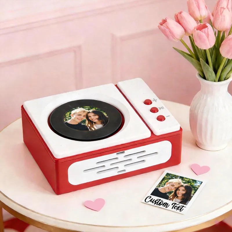 Personalized Mini Record Player with Custom Photo & Song - Unique Music Christmas Gift
