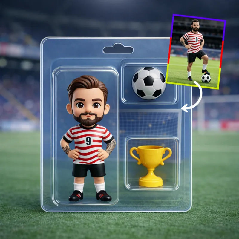 Custom Soccer Player 3D Figure Gift Set with Ball & Trophy for Kids & Fans Football Fever Game Day World Cup