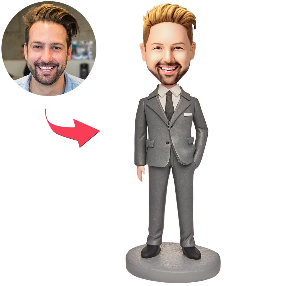 Business Suit White Collar Custom Bobblehead Engraved with Text