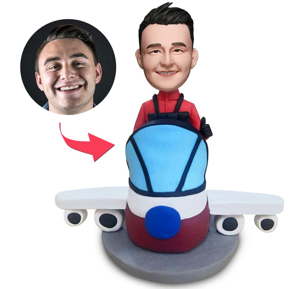 Pilot With Plane Custom Bobblehead With Engraved Text