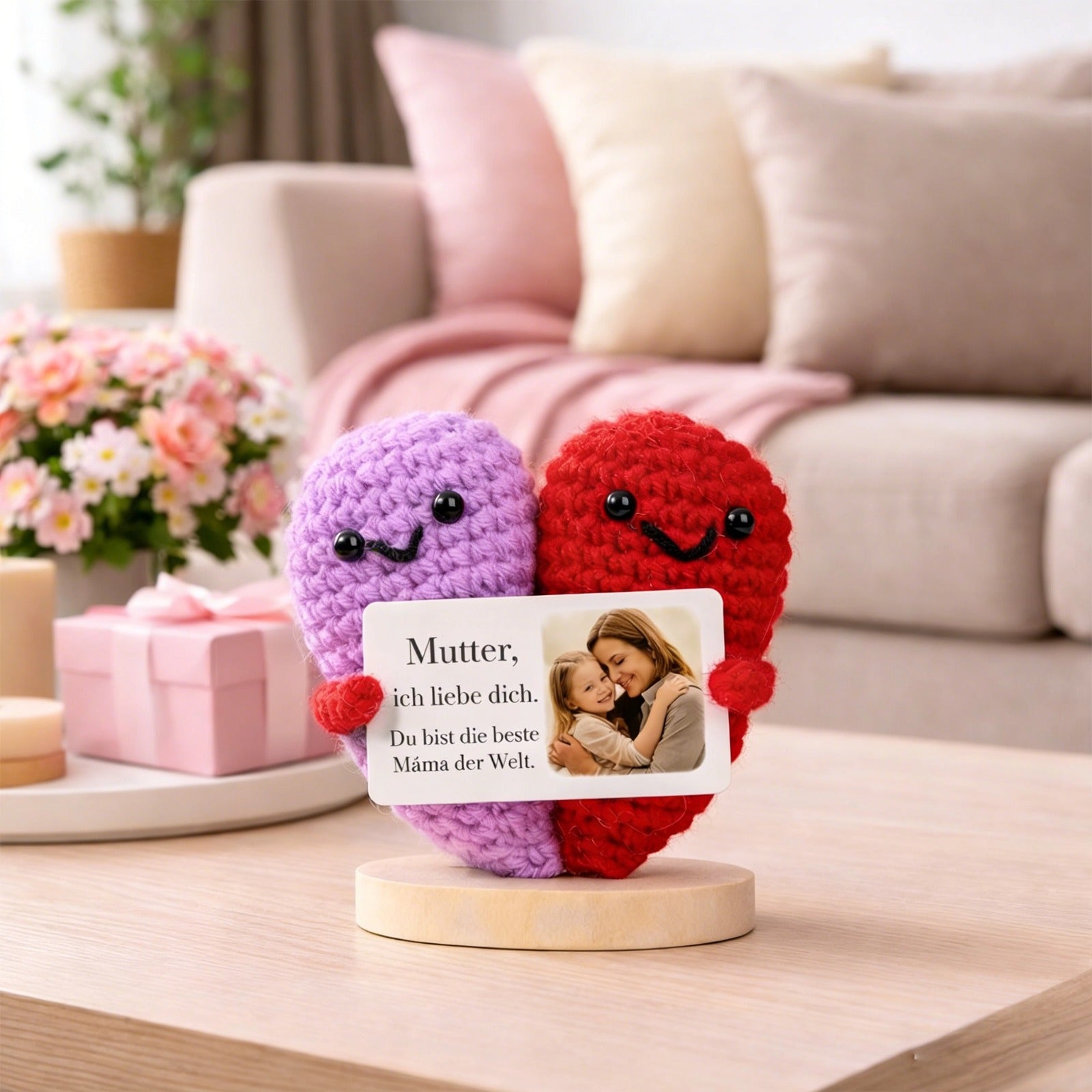 custom heart-shaped knitted ornament Mother's Day