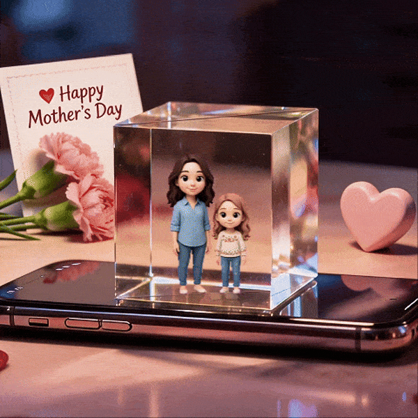 3D Cartoon Double-Person Hologram Video | Mother's Day High-Transmittance Holographic Material Image Gift